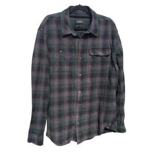 PrAna flannel shirt men XXL slim fit black purple plaid thick organic cotton